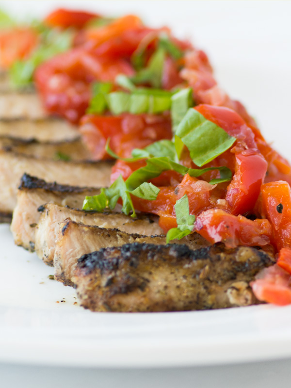 GRILLED PORK WITH MARINATED PEPPER STRIPS
