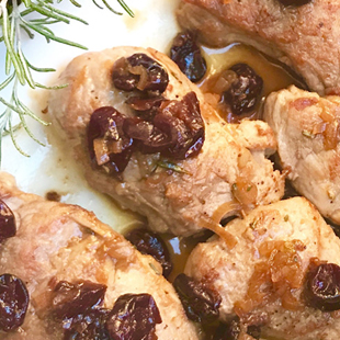 Pork Medallions with White Balsamic, Cherry & Rosemary Sauce