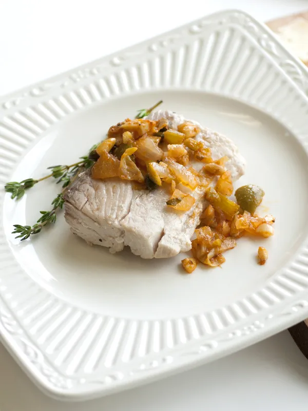 Artichoke Caponata Over Mahi Mahi