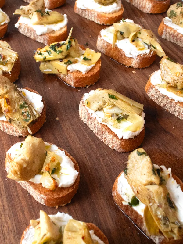 Roasted Artichokes & Goat Cheese Crostini