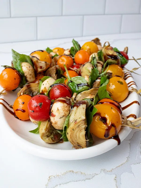 Balsamic Caprese Skewers with Artichokes