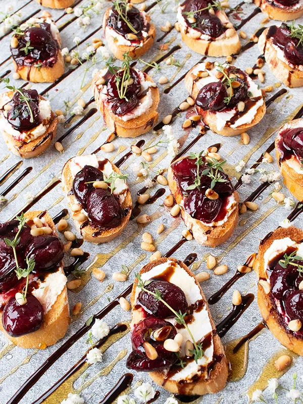 Balsamic Roasted Cherry & Goat Cheese Crostini