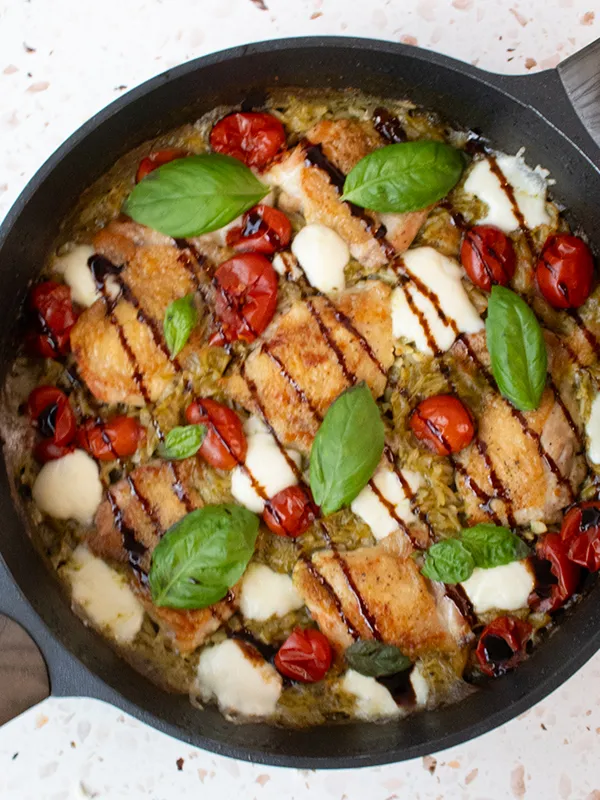 Chicken Thigh Orzo with Pesto