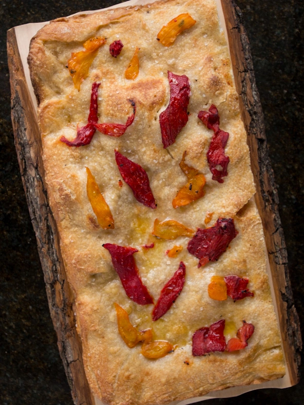 Focaccia with Red & Yellow Roasted Peppers