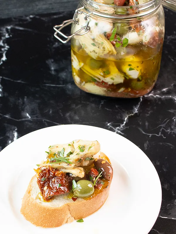 Marinated Mozzarella with Artichokes & Olives
