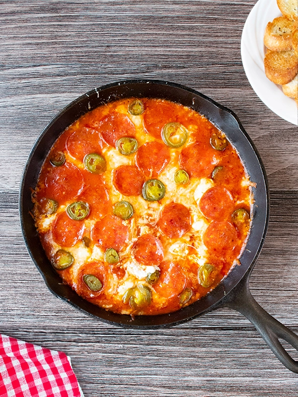 Pizza Dip, rich in cheese and toppings.