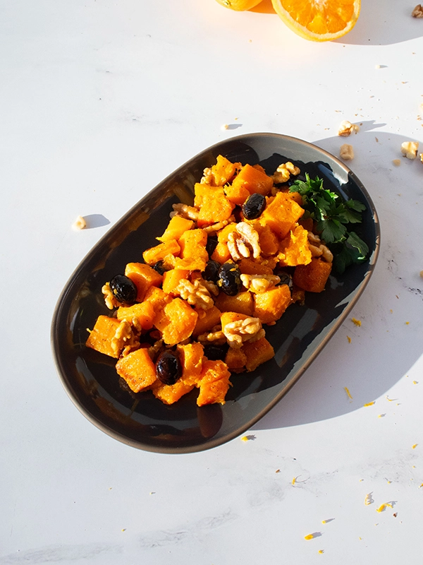 ROASTED BUTTERNUT SQUASH WITH OLIVES AND WALNUTS