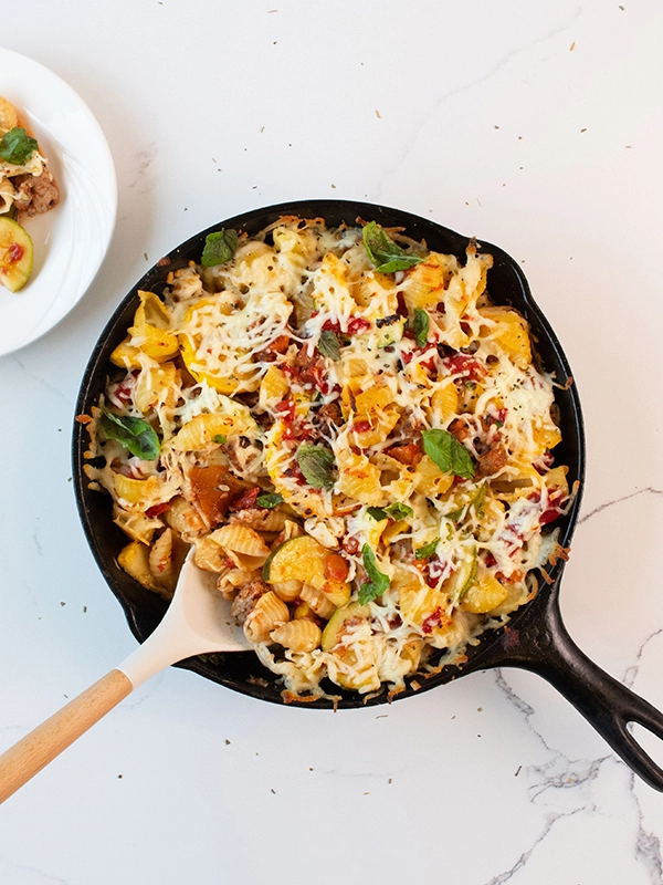 SAUSAGE AND SHELLS PASTA BAKE