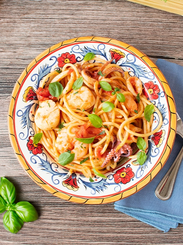 SPAGHETTI WITH CALAMARI, SCALLOPS, AND SHRIMP