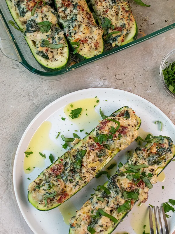 Spinach & Artichoke Zucchini Boats
