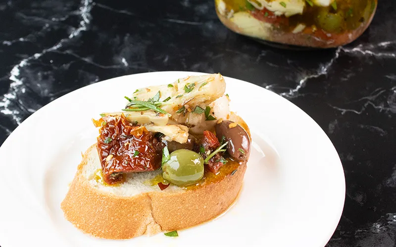 Marinated Mozzarella with Artichokes & Olives