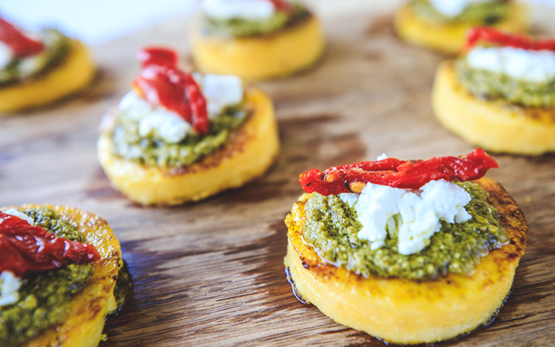 Pesto, Goat Cheese & Sun Dried Tomato Appetizer