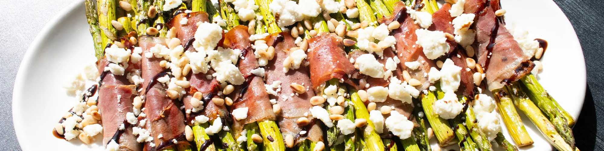 Prosciutto-Wrapped Asparagus with Feta & Pine Nuts