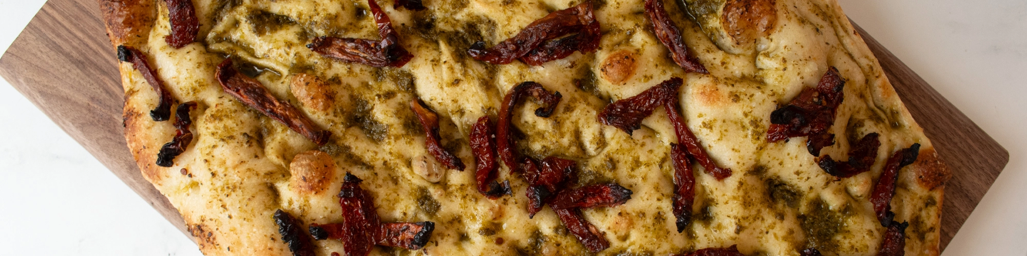 Pesto Focaccia with Sun Dried Tomatoes