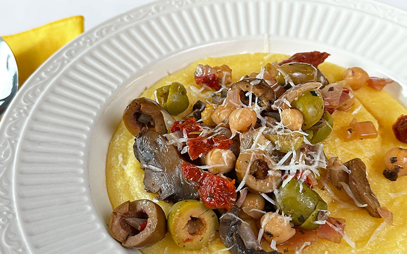 PORTOBELLO MUSHROOM MEDLEY OVER CREAMY POLENTA