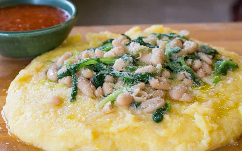 POLENTA WITH GREENS AND BEANS