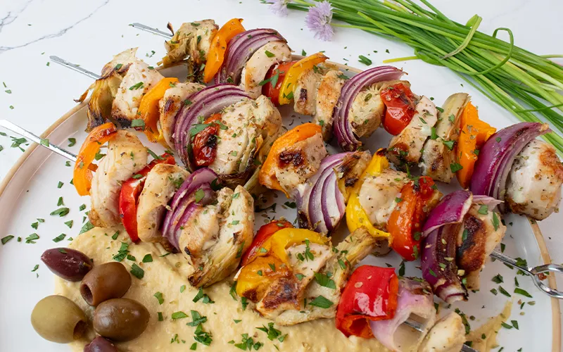 Mediterranean Artichoke Chicken Skewers