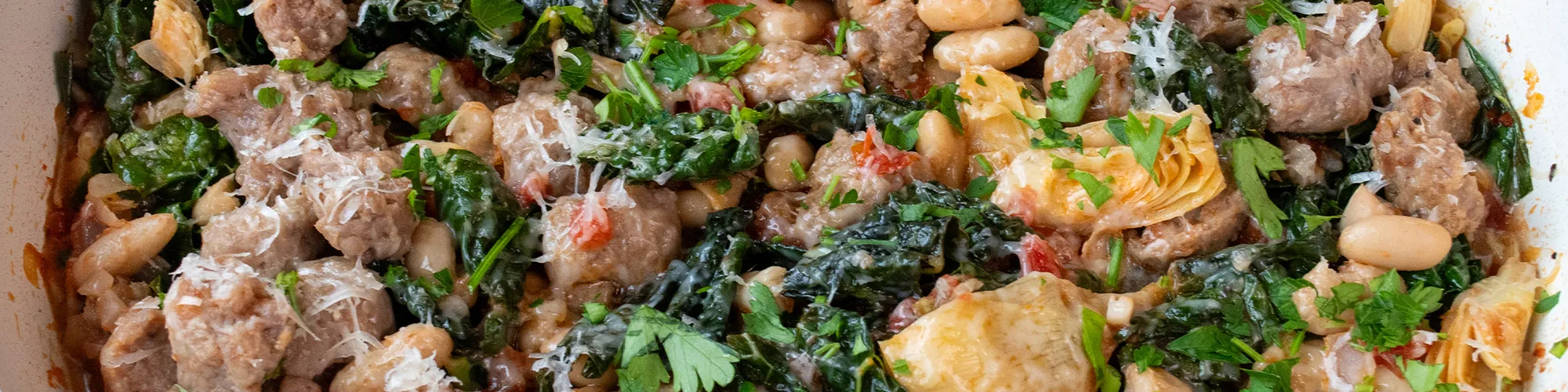 Artichoke, Sausage, Bean & Tomato Skillet
