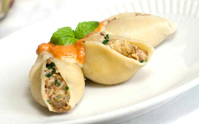 SAUSAGE & EGGPLANT STUFFED SHELLS