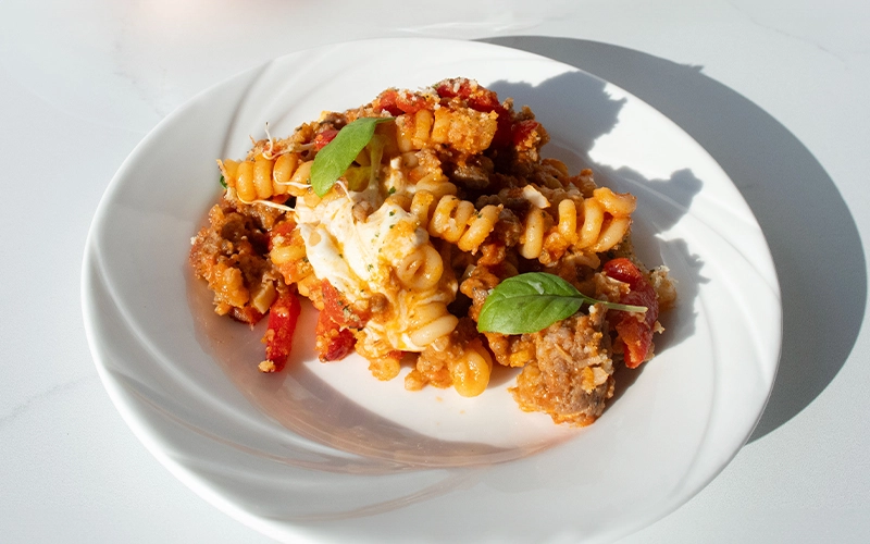 SAUSAGE PASTA BAKE WITH ROASTED PEPPERS