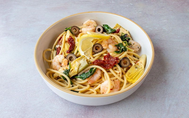 Shrimp and Artichoke Bucatini