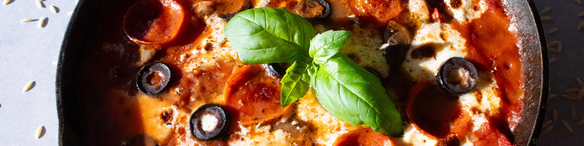 Mushroom Orzo Pizza Skillet