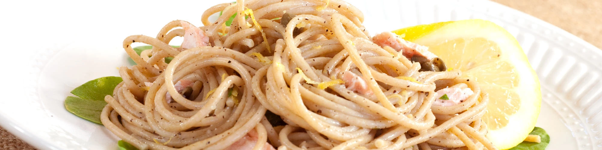 Lemon Basil Salmon over Whole Wheat Spaghetti