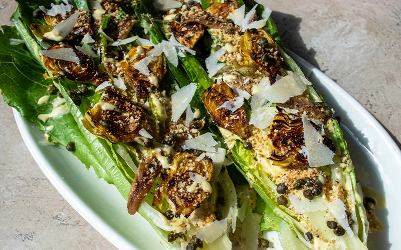 Caesar Salad with Crispy Artichokes