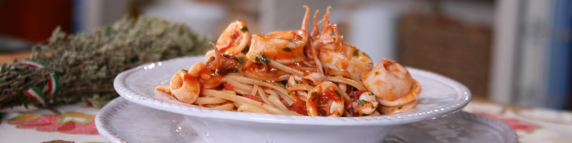 Lidia’s Calamari Fra Diavolo over Linguine