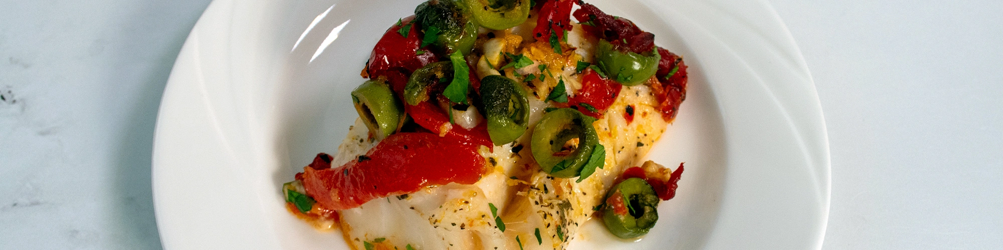 Cod Bake with Roasted Red Peppers and Olives