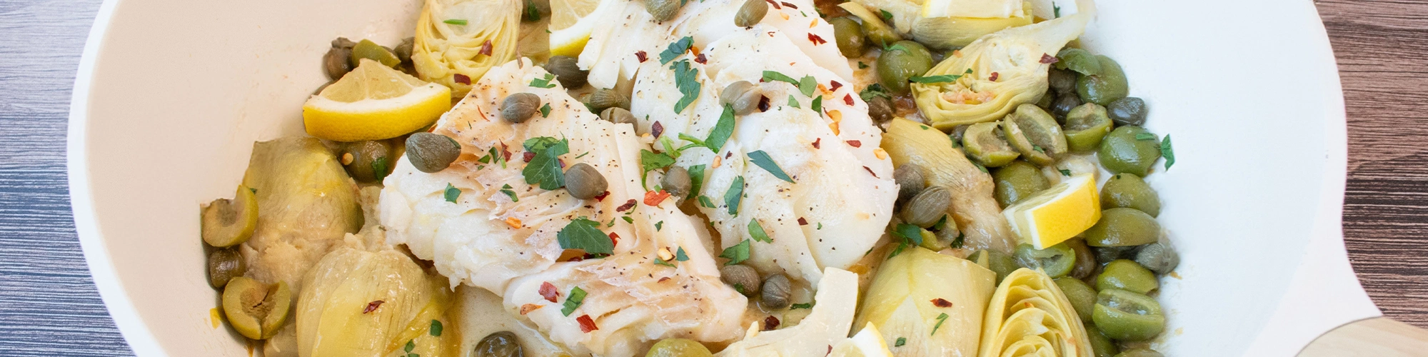 White Fish with Capers, Olives, & Artichokes