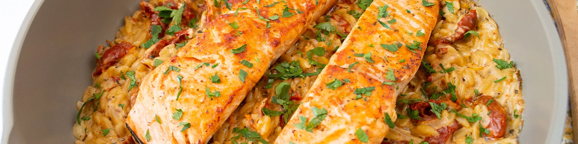 Salmon Over Creamy Orzo