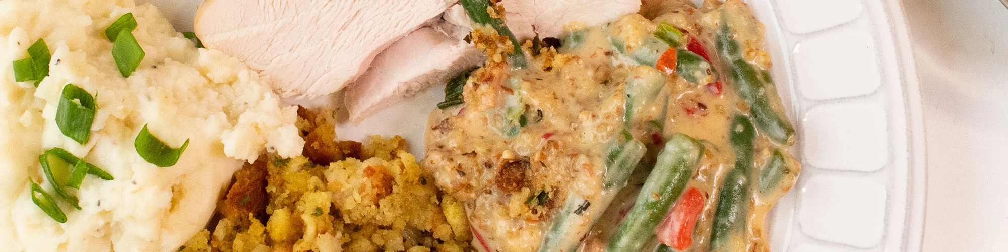 Cheesy Green Bean Casserole with Pimientos & Bacon