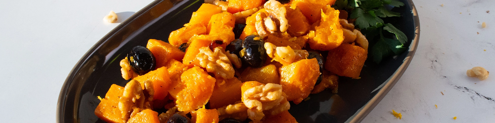 Roasted Butternut Squash with Olives and Walnuts