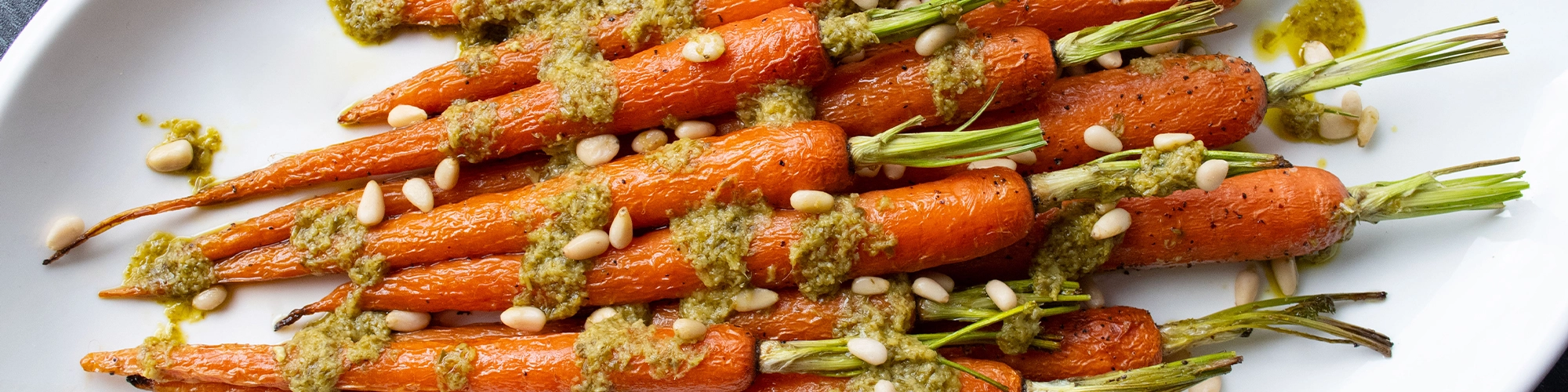 Roasted Carrots with Pesto and Pine Nuts