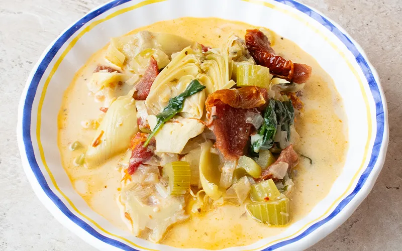 Creamy Artichoke & Sun Dried Tomato Soup