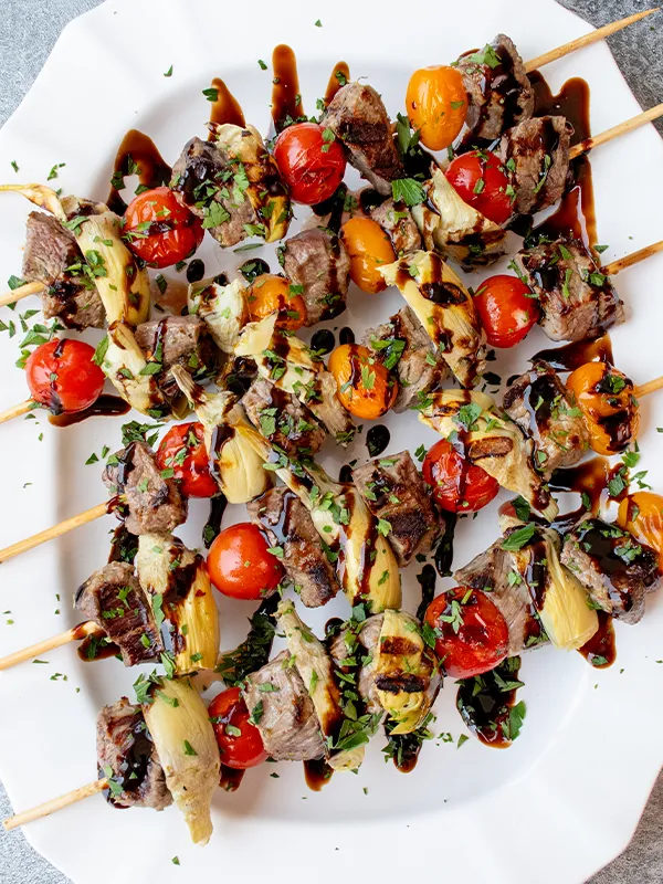 Marinated Steak & Artichoke Skewers