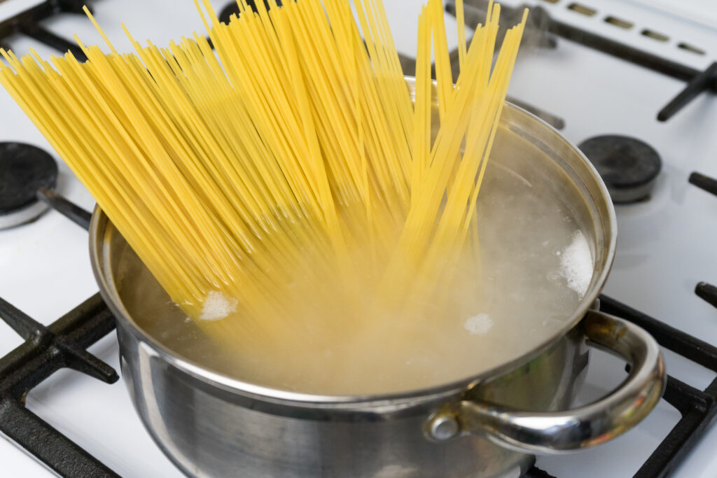 Pasta in a pot of boiling water