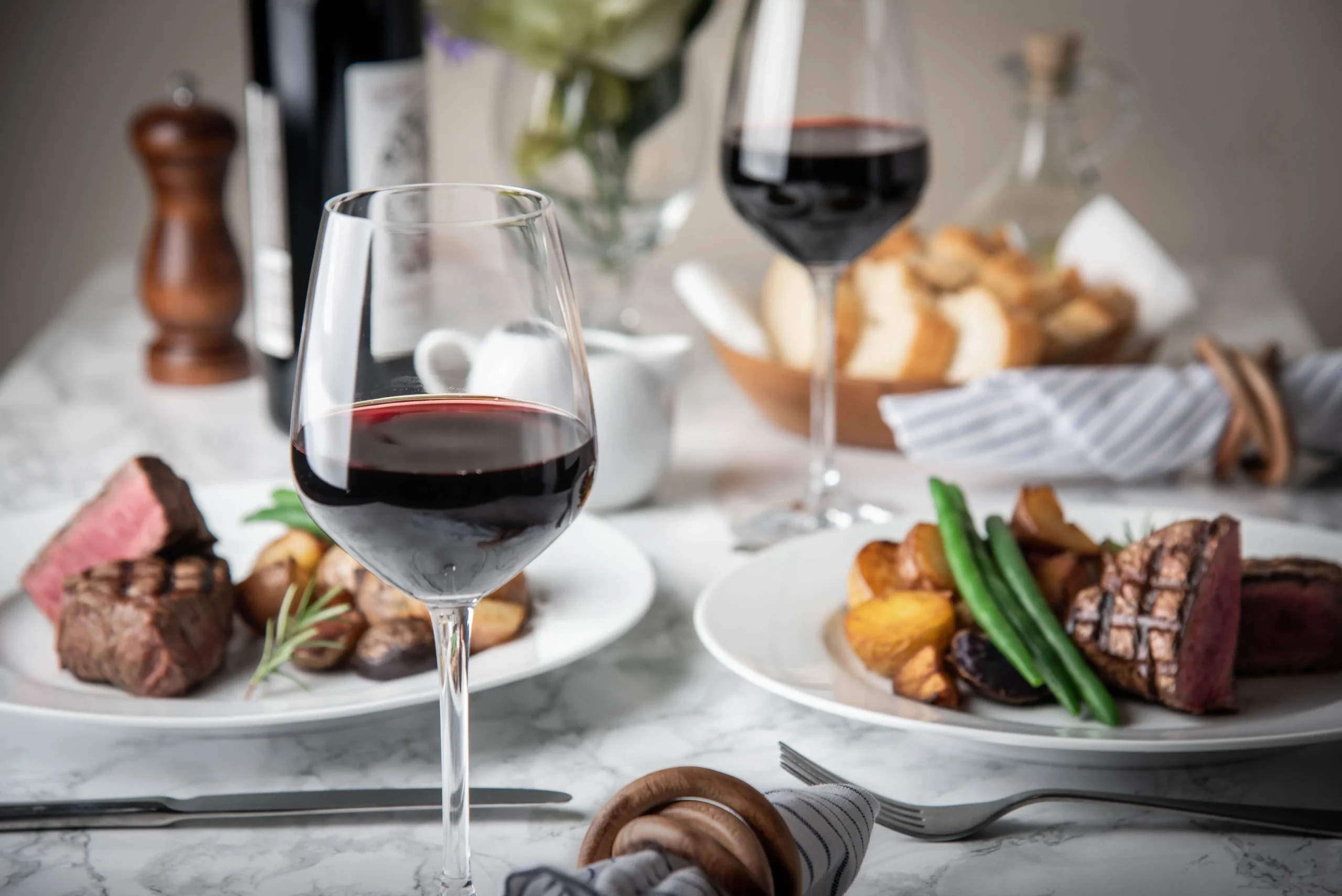 wine glasses on table