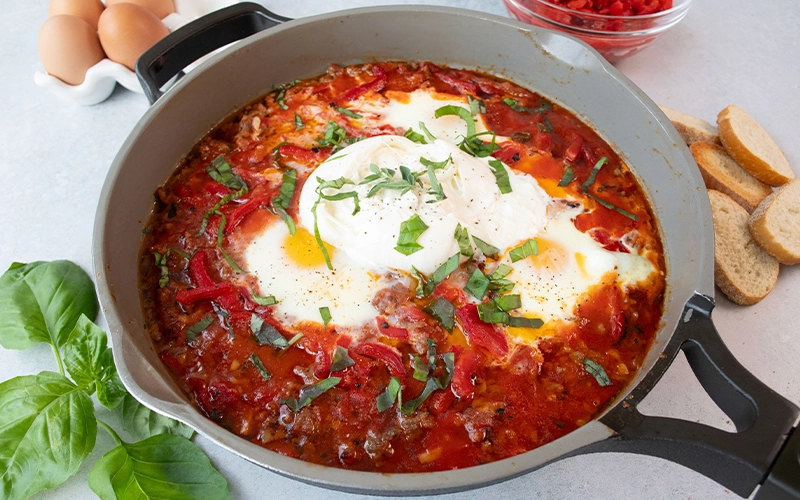 Italian Style Baked Eggs with Burrata