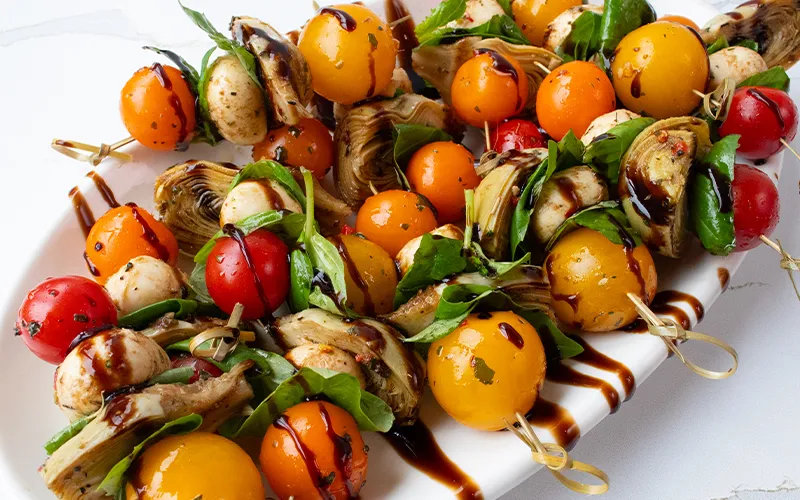 Balsamic Caprese Skewers with Artichokes
