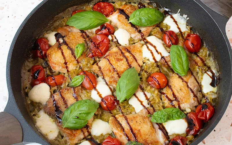 Chicken Thigh Orzo with Pesto