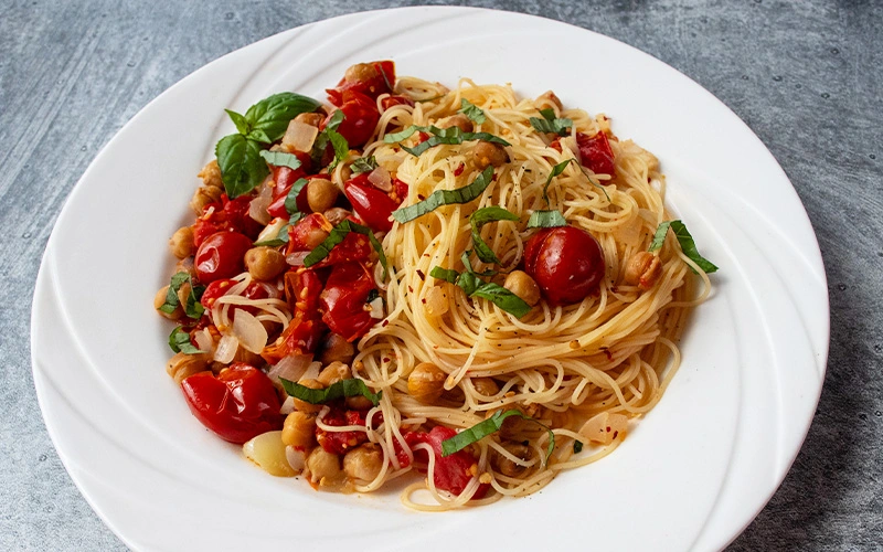 Roasted Chick Pea and Tomato Pasta