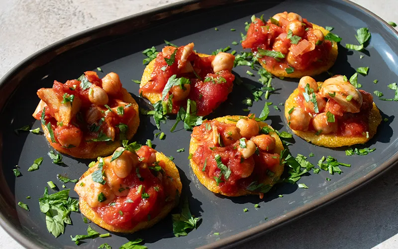 Grilled Polenta with San Marzano & Artichoke