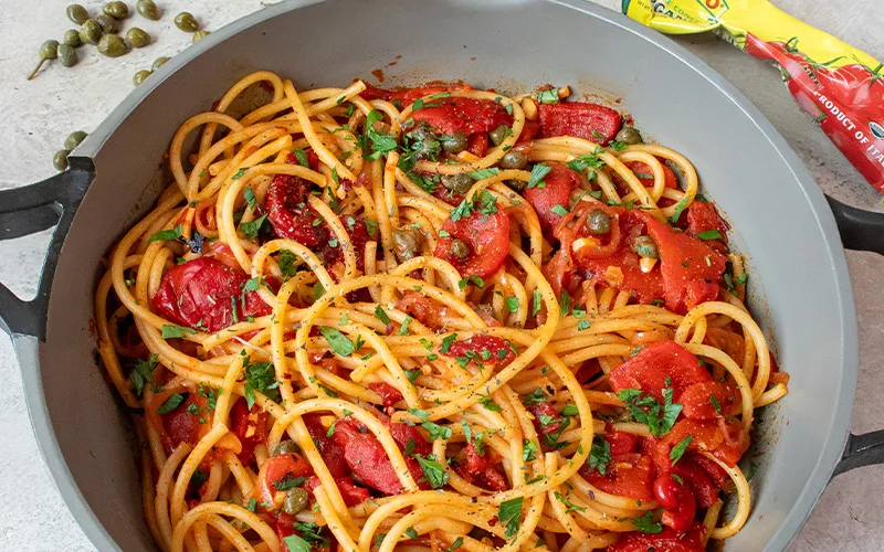 Roasted Red Pepper Pantry Pasta