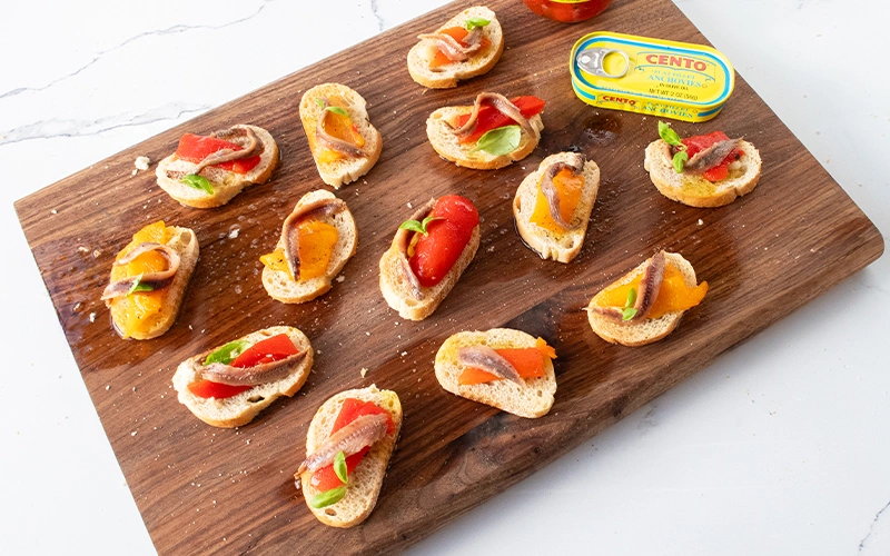 Roasted Pepper & Anchovy Crostini