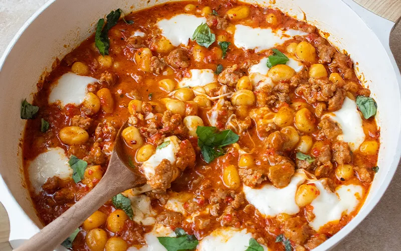 Roasted Red Pepper Gnocchi with Italian Sausage