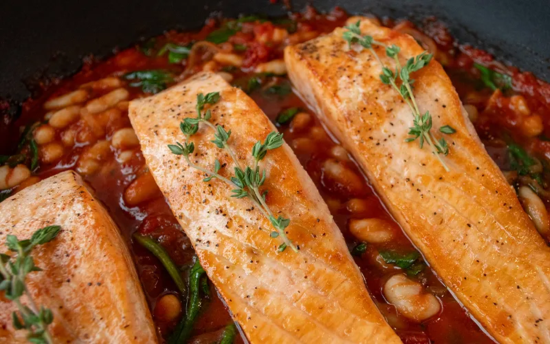 Salmon with Spinach & White Beans