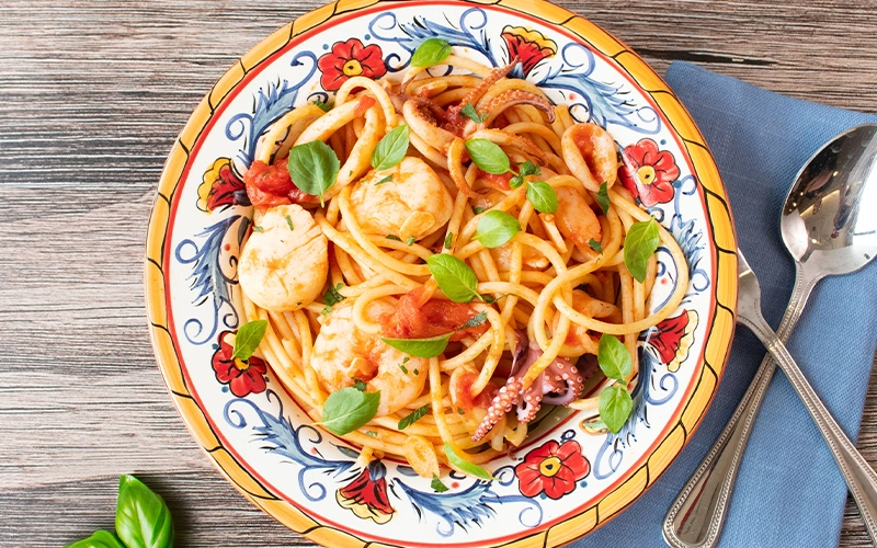 Spaghetti with Calamari, Scallops, and Shrimp
