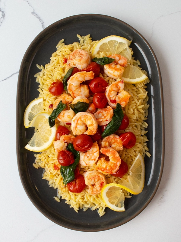 Spicy Shrimp Over Orzo​